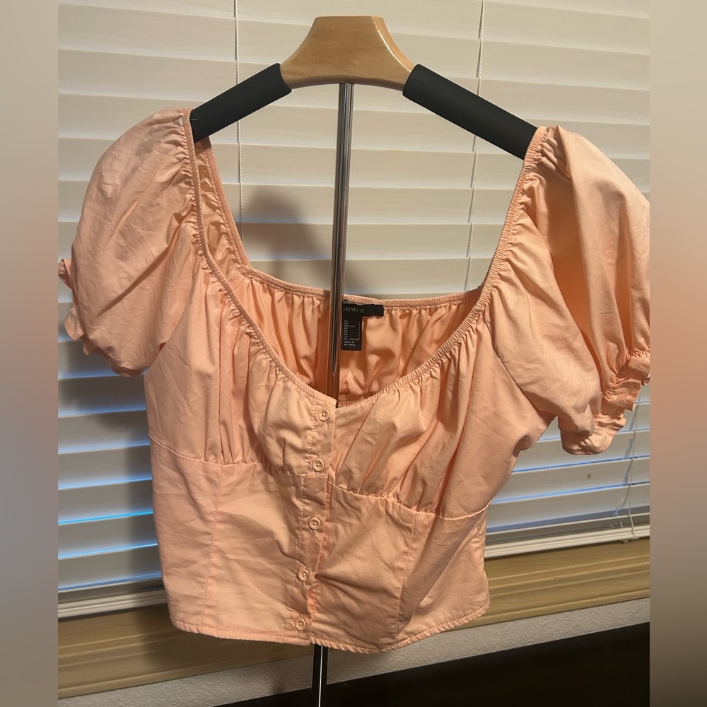 Forever 21 Peach Puff Sleeve Women's Top